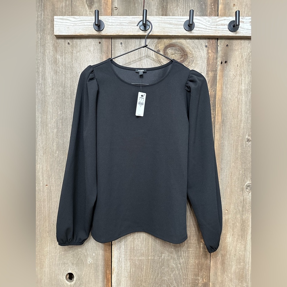 Express Crew Neck Puff Balloon Sleeve Blouse in Black Size Small Women’s